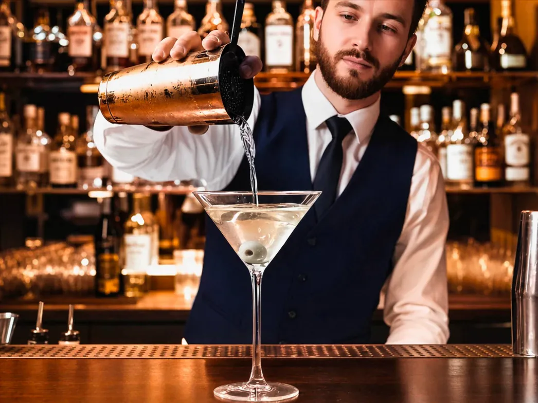 Brevetti WAF — barman che versa un cocktail con lo shaker