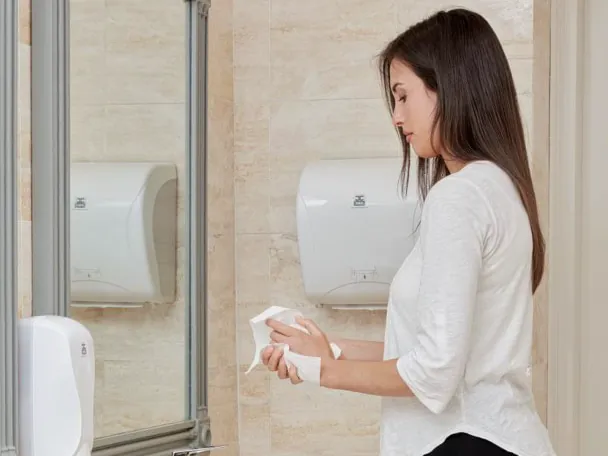 Cartiere Carrara / BulkySoft — asciugamani in carta in un bagno professionale